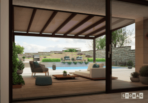 ARNEX PS8000 solskydd för glastak och pergola med effektiv värmereducering och modern design.